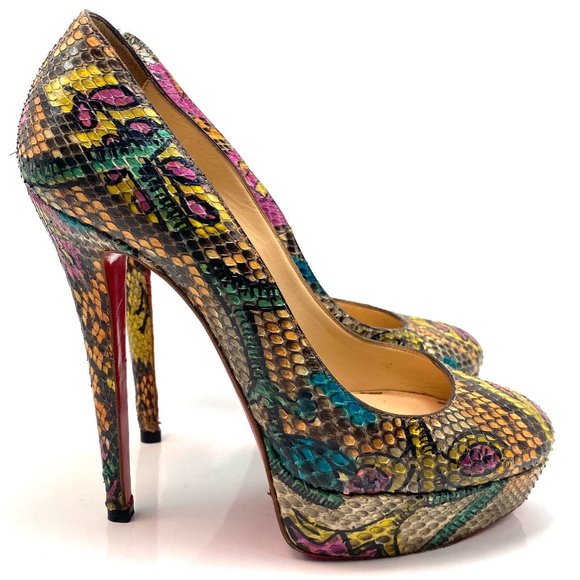 Christian Louboutin Bianca 140 Dark Teal Blue Snakeskin Heels Pumps 40